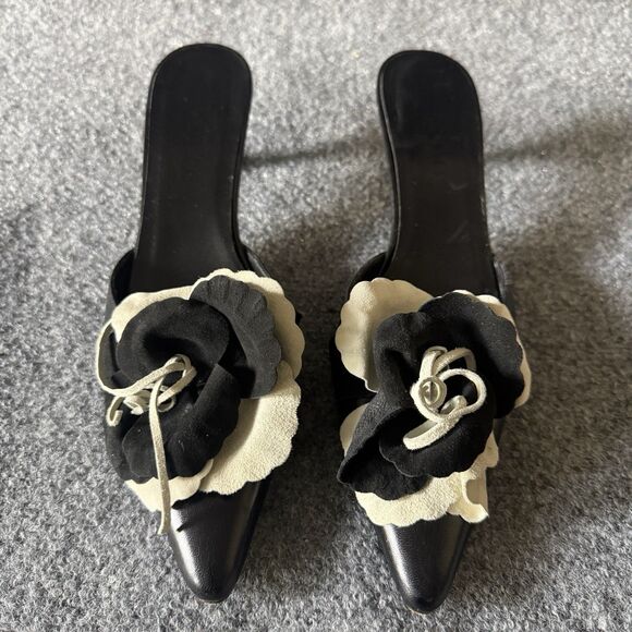 Zalo Shoes - ZALO Floral Slip-On Pointed Toe Kitten Heel Leather Upper 8.5M Rose Appliqués